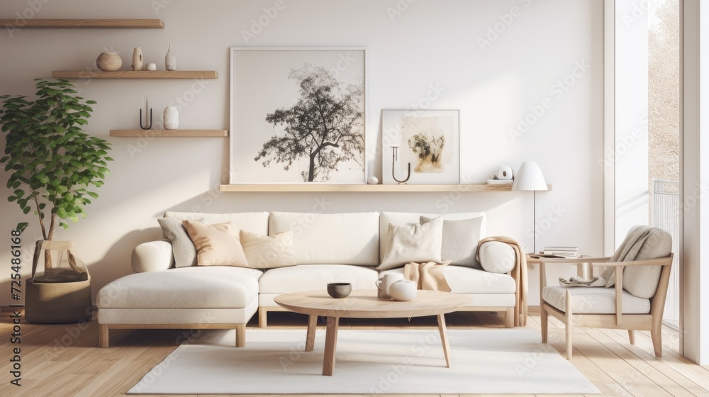 Fototapeta premium Scandinavian home interior design of modern living room