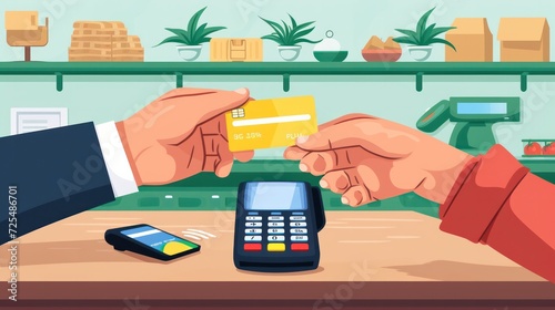 pay merchant hands credit card flat vector illustration payment edc electronic data capture transaction point of sales pos    photo