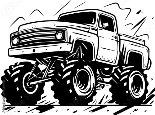 Monster Truck | Black and White Vector illustration