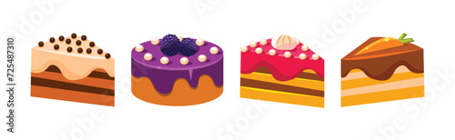 Sweet Cake Dessert with Cream Layers Vector Set