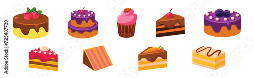 Sweet Cake and Cupcake Dessert with Cream Vector Set
