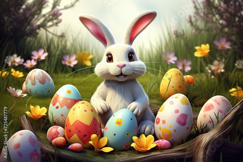 Easter bunny with eggs colorful  Cartoon