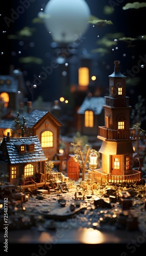 Christmas and New Year miniature scene. 3D illustration. Festive background.