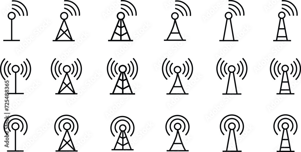 Antenna line icon set. Radio antenna black linear vector isolated on ...