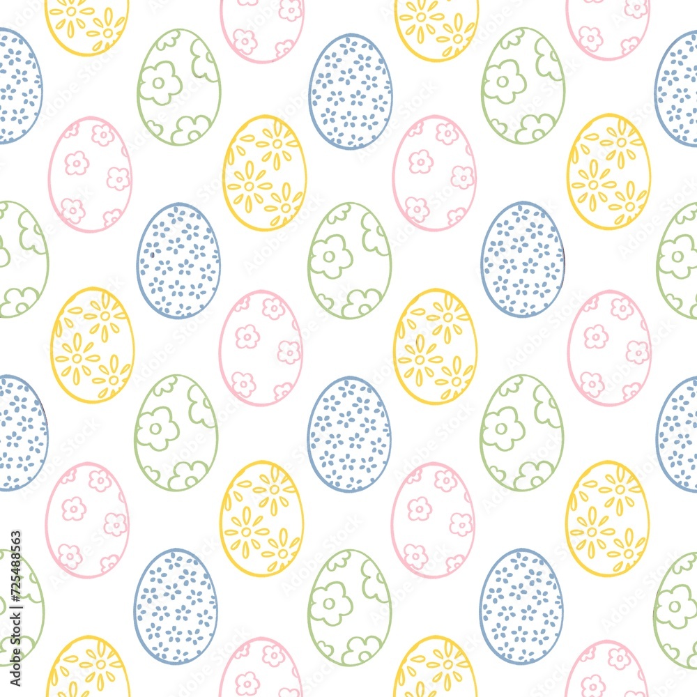 Easter eggs seamless pattern background. Easter doodle illustration. Easter wallpaper.