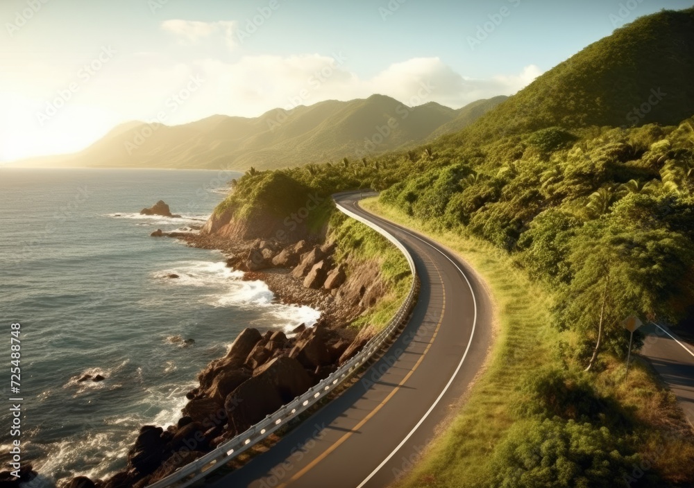 A scenic coastal drive along winding roads revealing A scenic coastal drive along winding roads revealing