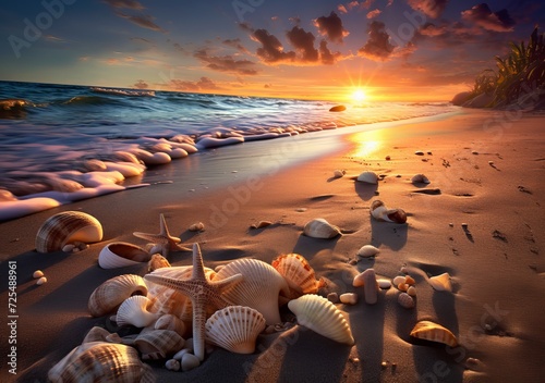 A secluded beach with soft sands and seashells.