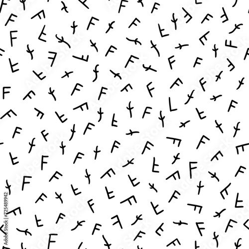Black and white letter F seamless pattern, simple hand drawn letters.