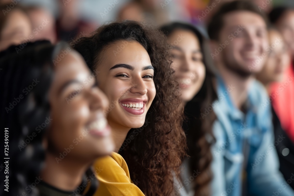 Close-up picture showcases the happiness and laughter of staff or participants during a startup business presentation