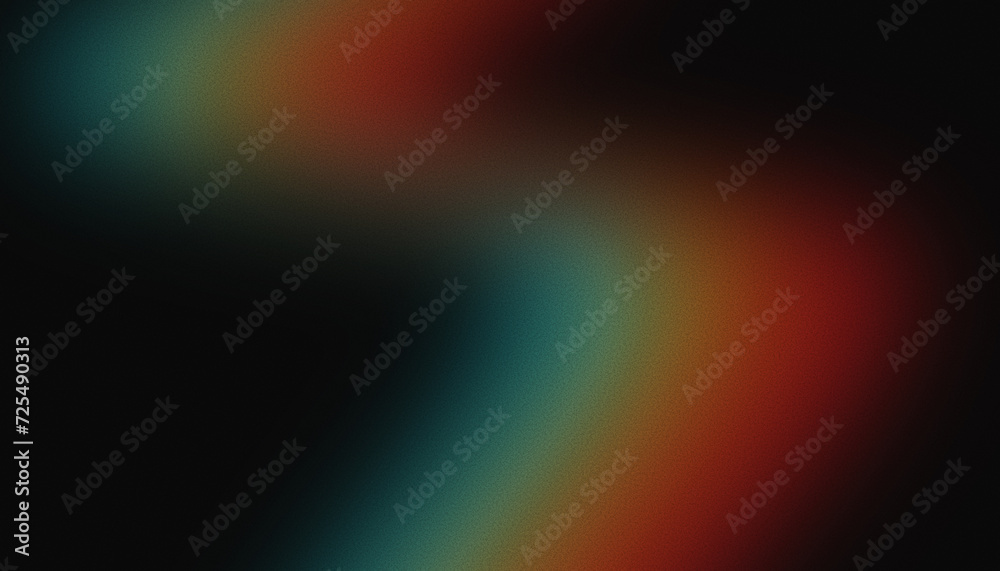 Abstract noisy minimalistic background. Grainy gradient header design concept. Flowing red, yellow and blue lights in the dark.