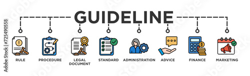 Guideline banner web icon vector illustration concept with icon of rule, procedure, legal document, standard, administration, advice, finance, marketing
