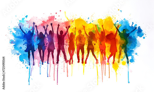  idea. People in a Row Watercolor Splash Drawing Silhouette. group of people  head profile painted  colorful silhouette