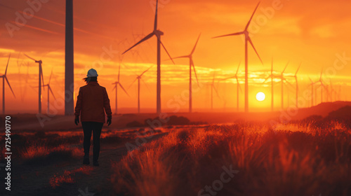 Engineer walking on a wind