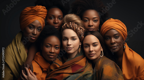 Group of multiethnic women posing together, international women's day concept