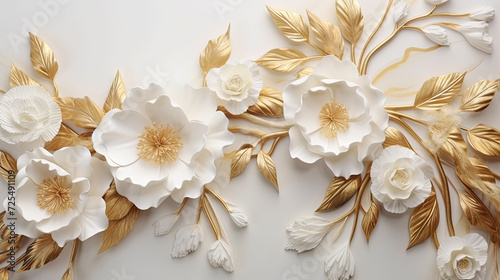 gold and white flowers on a white marble stone. for celebrations  events  or any premium design that requires a touch of class.