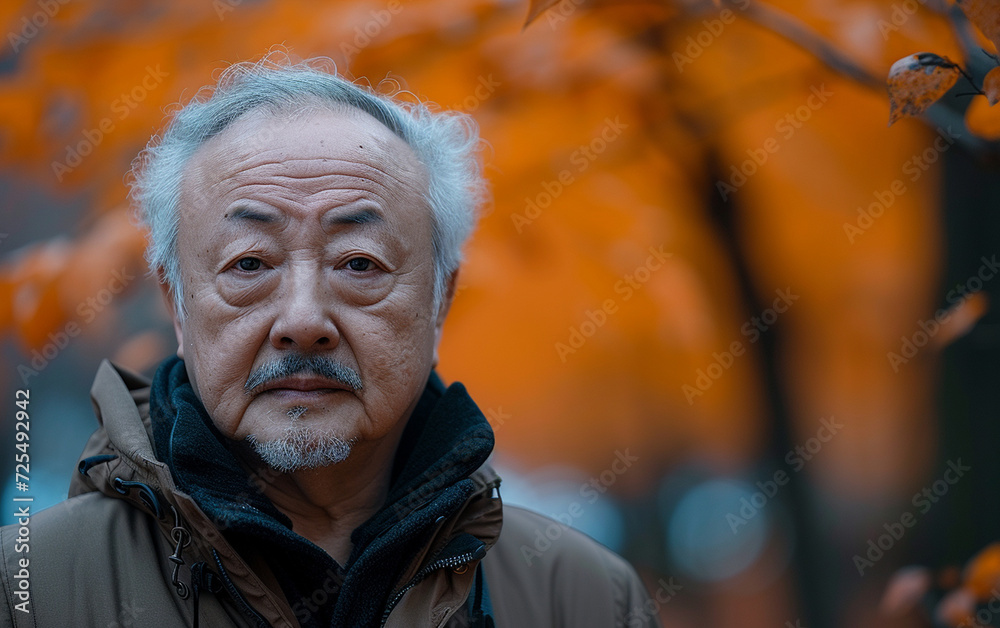 Multiracial Man With White Hair and Beard in Front of Tree Multiracial Man With White Hair and Beard in Front of Tree