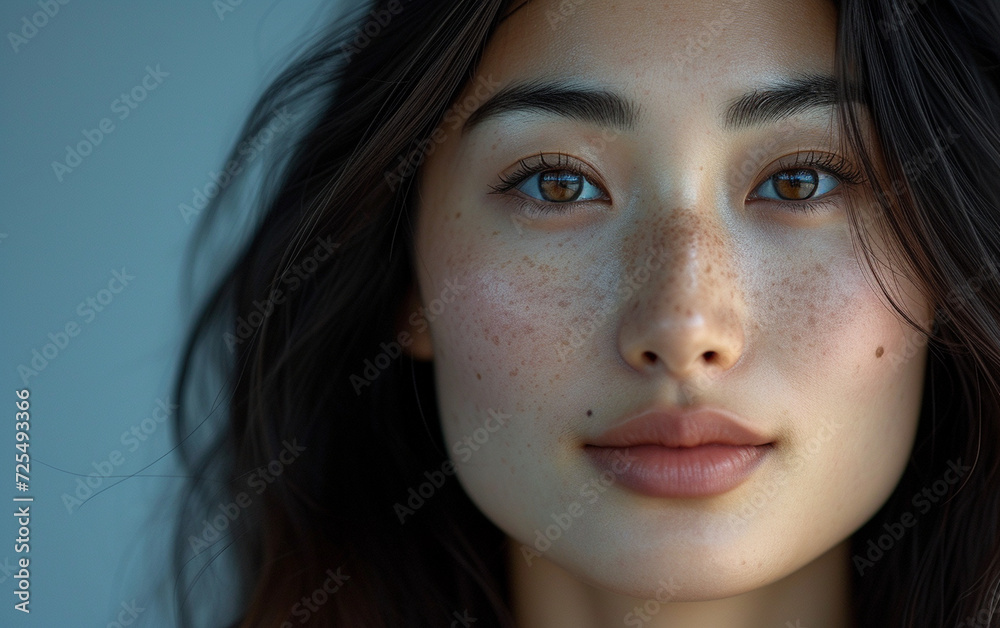 Close-Up of Multiracial Woman With Freckles on Her Face