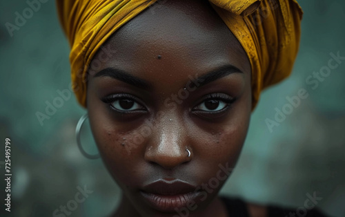 Multiracial Woman Wearing a Yellow Turban