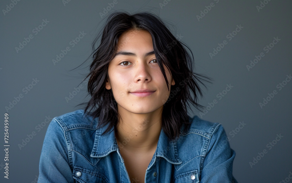 Fototapeta premium Woman With Long Hair and Denim Shirt