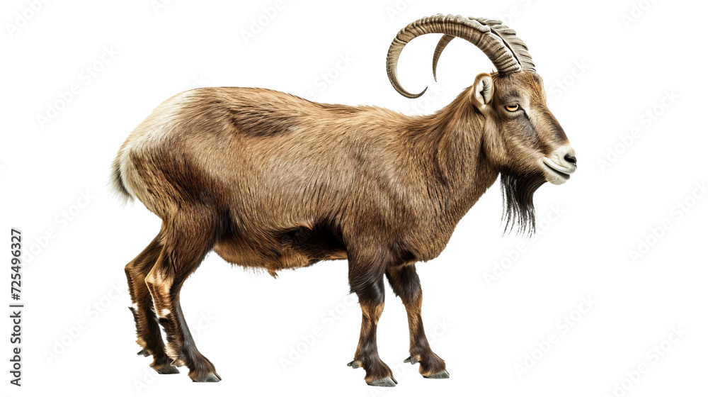 Majestic Goat With Long Horns in Front of White Background Majestic Goat With Long Horns in Front of White Background