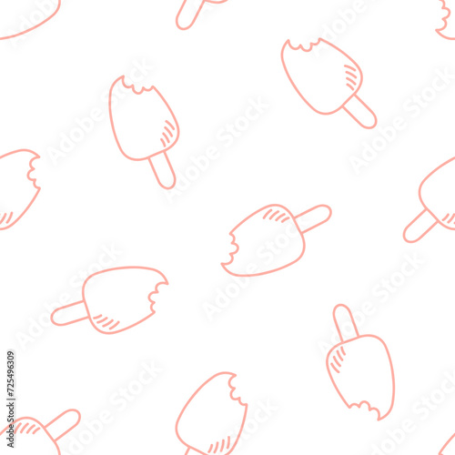 Seamless pattern with outline pink ice cream