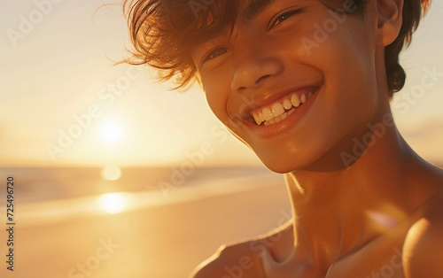 Young Man Smiles on Beach