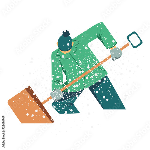 a man cleans the snow. a man with a shovel. vector illustration