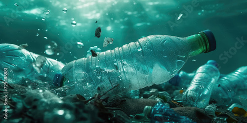  plastic bottles overflowing into a sea as pollution continues to increase