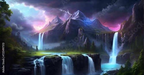 Wallpaper Mural waterfall in the jungle, colorful, wallpaper Torontodigital.ca