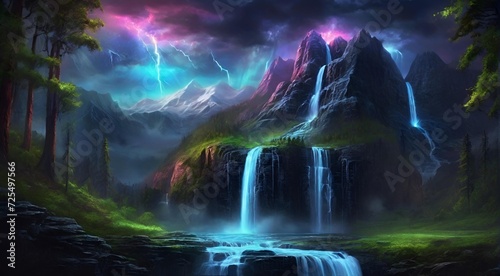 Wallpaper Mural waterfall in the jungle, colorful, wallpaper Torontodigital.ca