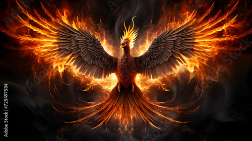  Flaming phoenix in mid-air on dark background. Pro Photo,, Archaeopteryx was a cross between a lizard and a bird holding onto a tree hyperrealistic   © Rehman