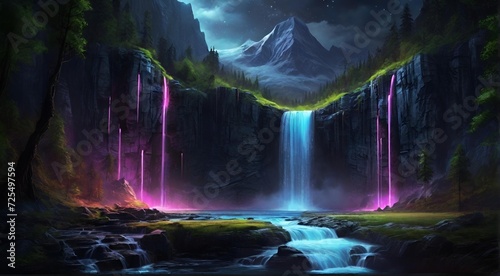 Wallpaper Mural waterfall in the jungle, colorful, wallpaper Torontodigital.ca