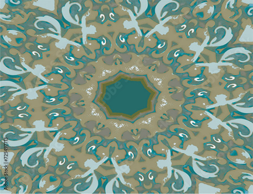 pattern of ornamental design art for wallpaper or background decorative in till and gold colors