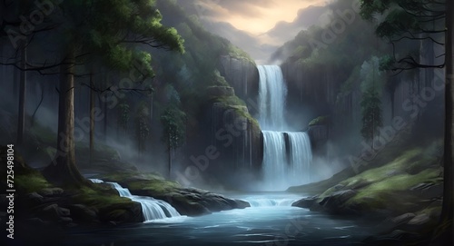 Wallpaper Mural waterfall in the morning , Waterfall, forest, jungle Torontodigital.ca