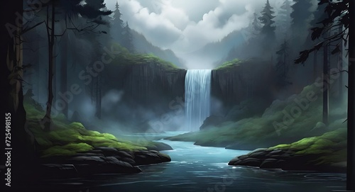 Wallpaper Mural waterfall in the morning , Waterfall, forest, jungle Torontodigital.ca