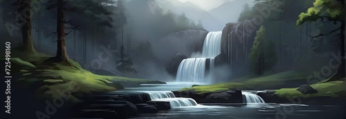 Wallpaper Mural waterfall in the morning , Waterfall, forest, jungle Torontodigital.ca