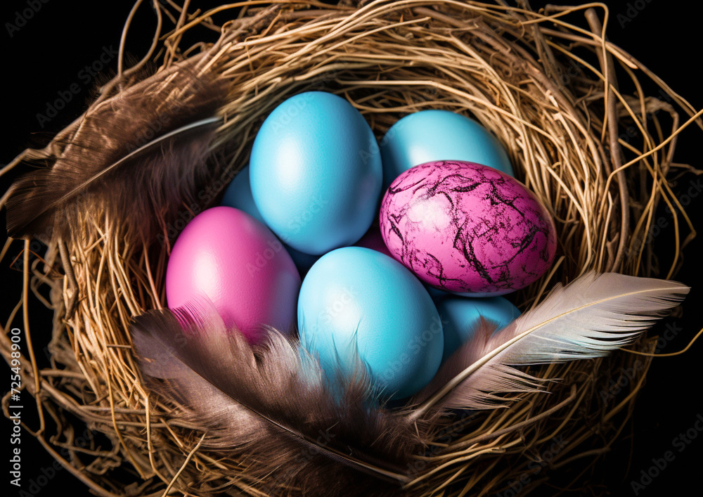 Obraz premium Easter eggs in the nest. AI generated