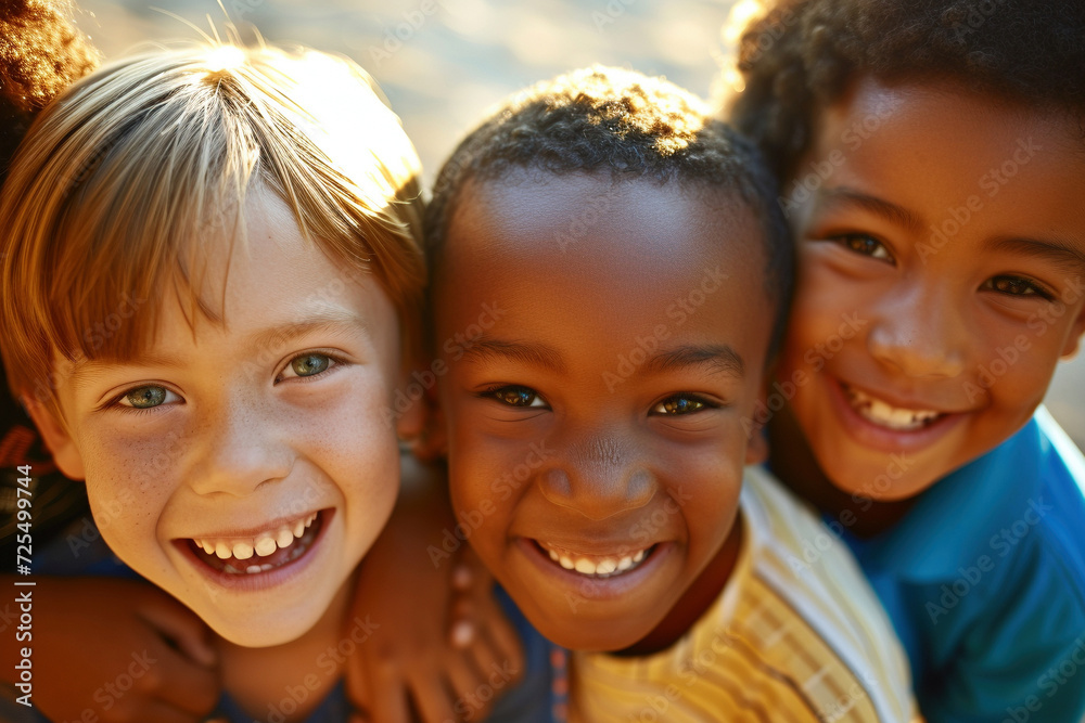 Close-up Portrait of Joyful Multiracial Children Smiling Together Close-up Portrait of Joyful Multiracial Children Smiling Together