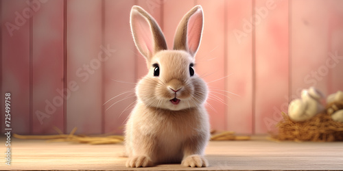 A white rabbit with a blue background and a pink nose  Hare in the snow gray rabbit 3d render raster  