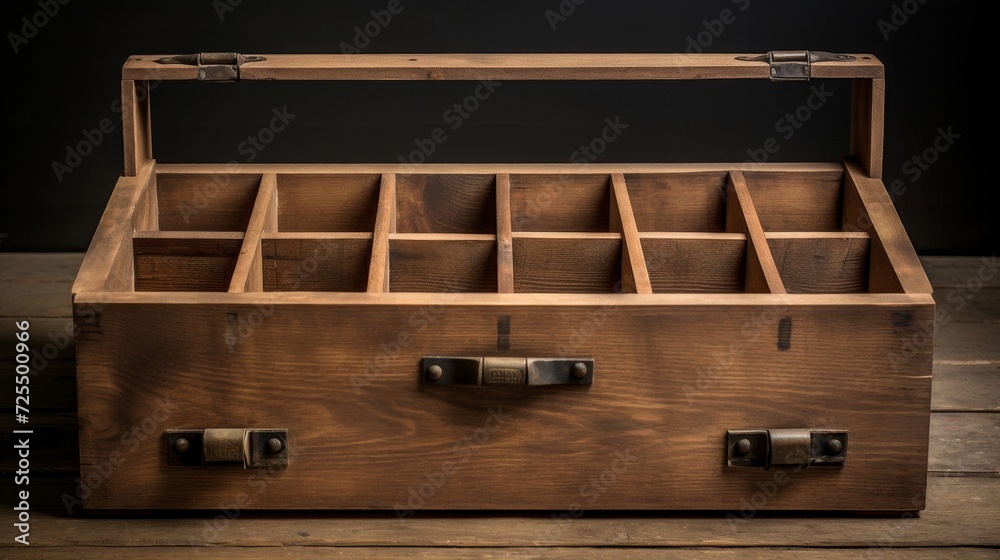 Wooden crate dividers showcasing handcrafted items Wooden crate dividers showcasing handcrafted items