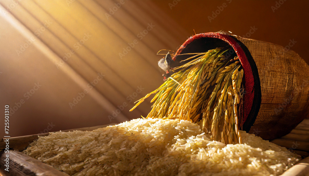 Rice Being Harvested Agricultural Setting