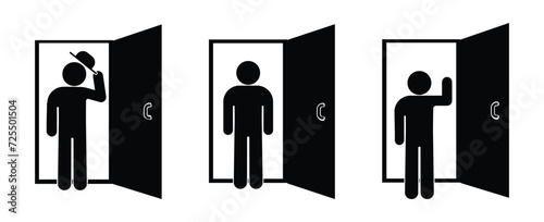 visitor icon, man standing in the doorway, stick figure human silhouette