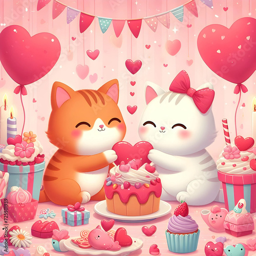 Adorable cat's express love in a heartwarming image, celebrating Valentine's Day with a charming display of affectionate moments. 