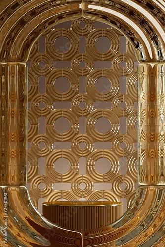 abstract background glass gold circle pattern for product presentation. 3D illustration