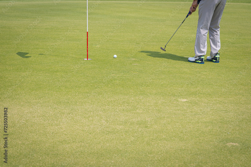 Fototapeta premium Golf ball hitting the hole in one shot of each hole