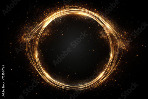 gold circle light frame on black background.golden light effects on round placeholder for your text on dark background.a gold glowing circle.for futuristic or technology-themed designs