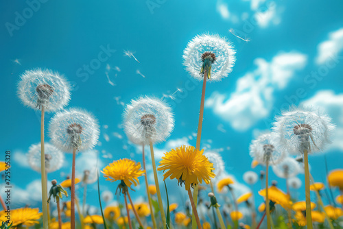 Whimsical Fluff: A Delicate Dandelion Seed Floating on a Breeze of New Beginnings in a Tranquil Meadow