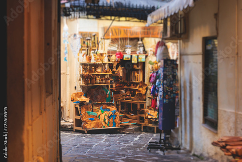 Corfu street view, Kerkyra old town beautiful cityscape, Ionian sea Islands, Greece, a summer sunny day, pedestrian streets with shops and cafes, architecture of historic center, travel to Greece