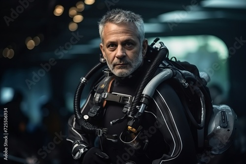 Portrait of a senior man in scuba diving suit with scuba equipment © Nerea