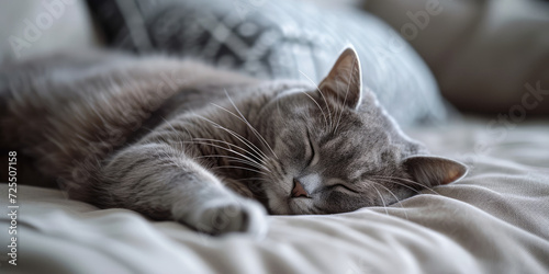 Serene cat peacefully sleeping on a cozy couch, a moment of feline tranquility 